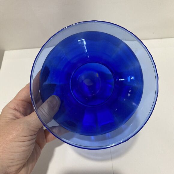 Cobalt blue art glass vase optic angular wide rim cottage farmhouse decorative - Picture 4 of 9